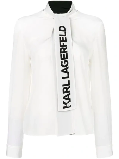 Karl Lagerfeld Logo Scarf Blouse In White