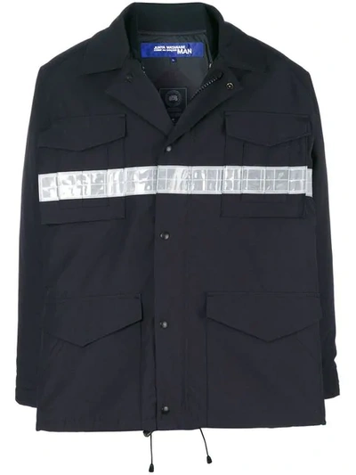 Junya Watanabe Reflective Stripe Jacket In Blu Scuro/bianco