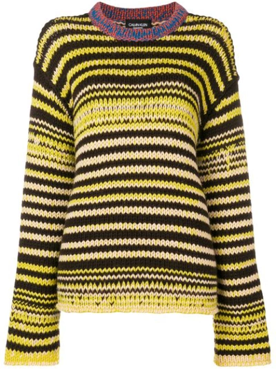 Calvin Klein 205w39nyc Striped Chunky-knit Wool Jumper In Marron/glace/yellow/rose