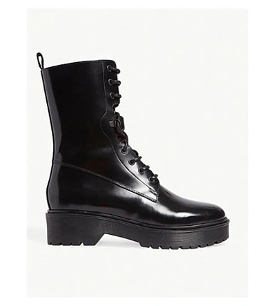Maje Flat Leather Boots In Black