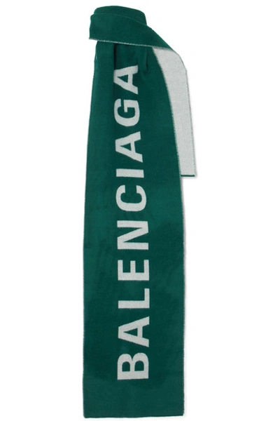 Balenciaga Logo-intarsia Wool Scarf In Green