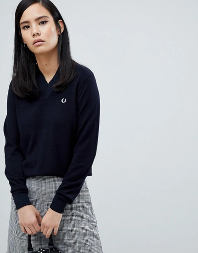 Fred Perry V-neck Knit Sweater - Navy