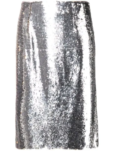 Paule Ka Sequined Straight Skirt In Metallic