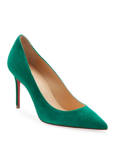 Christian Louboutin Decollete 85mm Suede Red Sole Pumps In Green