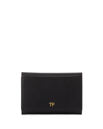 Tom Ford Saffiano Flap Line Wallet In Black