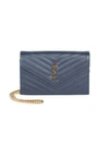 Saint Laurent Medium Monogram Matelassé Leather Wallet-on-chain In Denim