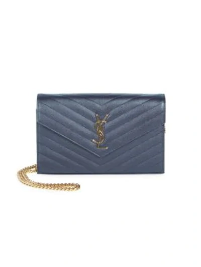 Saint Laurent Medium Monogram Matelassé Leather Wallet-on-chain In Denim