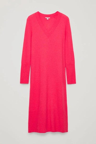Cos Long Wool-knit Jumper Dress In Pink