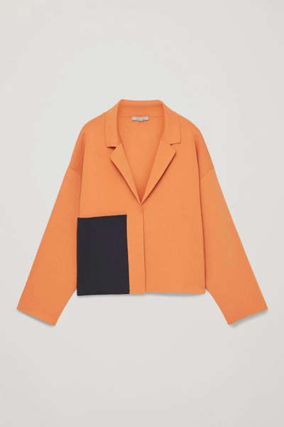 Cos Knitted Jacket With Pocket In Orange