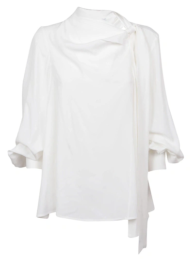 Msgm Lace Up Blouse In Bianco
