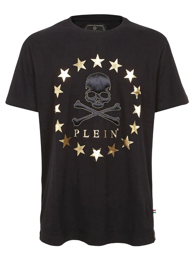 Philipp Plein Embellished Skull T-shirt In Black Gold