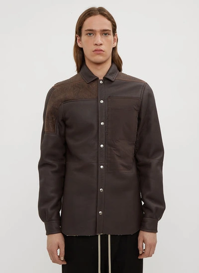 Rick Owens Combo Leather Shirt Jacket In Brown