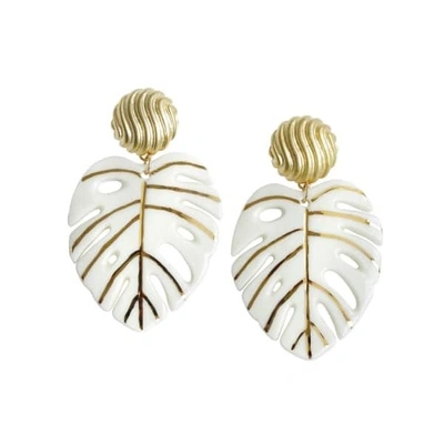 Poporcelain Golden Monstera Leaf Statement Earrings