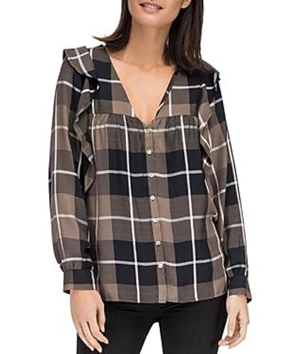 B Collection By Bobeau Pangra Plaid Ruffle Blouse In Olive Plaid