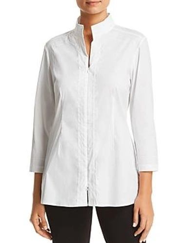 Misook Embroidered Zip Front Top In White