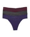 Natori Bliss Perfection Thongs, Set Of 3 In Fig/ Asphalt/ Dark Iris