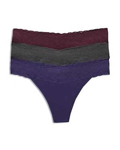 Natori Bliss Perfection Thongs, Set Of 3 In Fig/ Asphalt/ Dark Iris