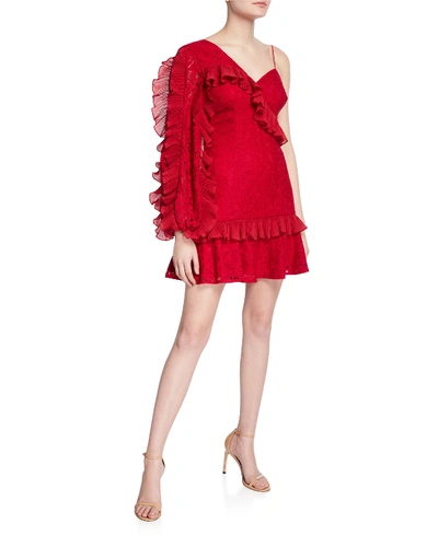 Keepsake Timeless Lace Ruffle Sleeve Dress In Red
