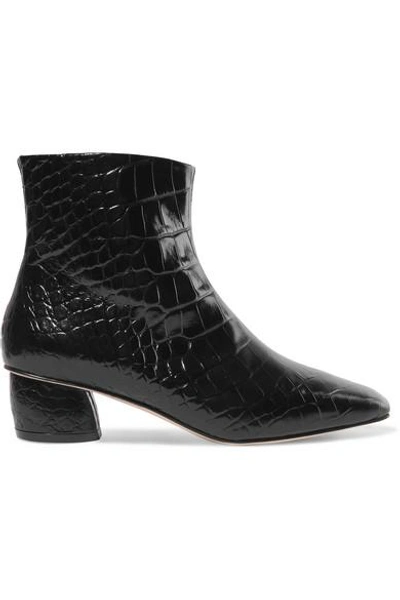 Loq Matea Croc-effect Leather Ankle Boots In Black