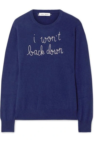 Lingua Franca I Won't Back Down Embroidered Cashmere Sweater In Royal Blue