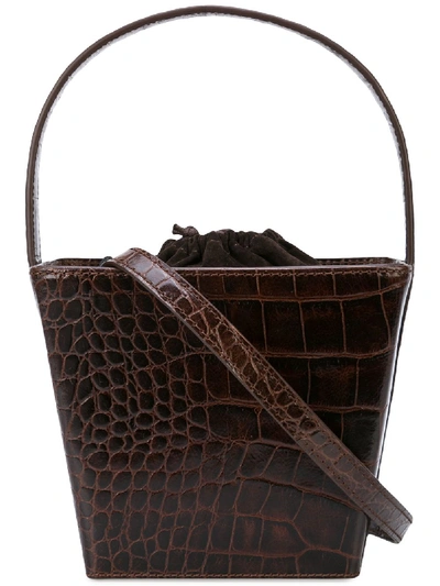 Staud Edie Crocodile-effect Leather Bucket Bag In Brown