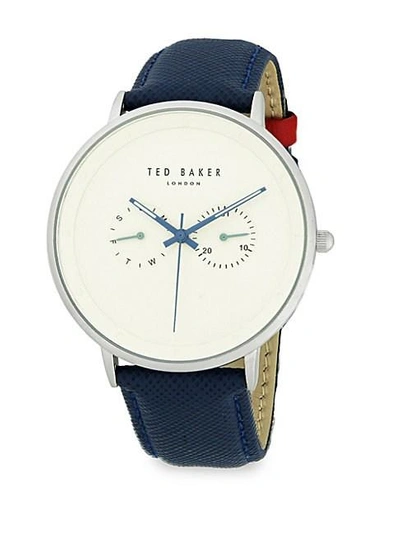 Ted Baker Chronograph Stainless Steel Check Leather Strap Watch