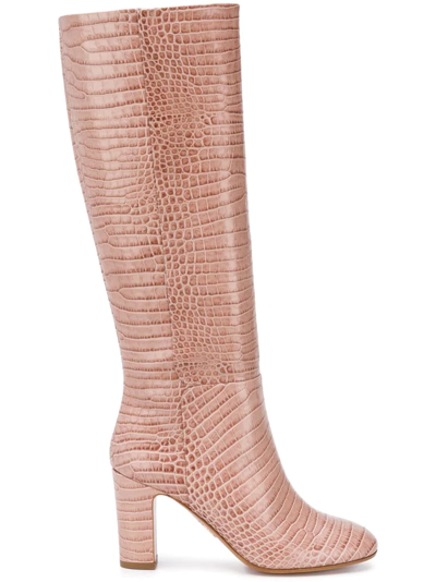 Aquazzura Brera 85 Crocodile-print Leather Knee-high Boots In Pink
