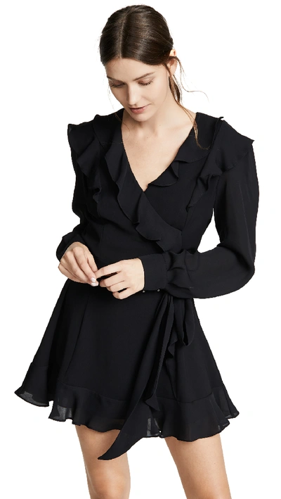 Parker Pauline Long-sleeve Ruffle Mini Dress In Black