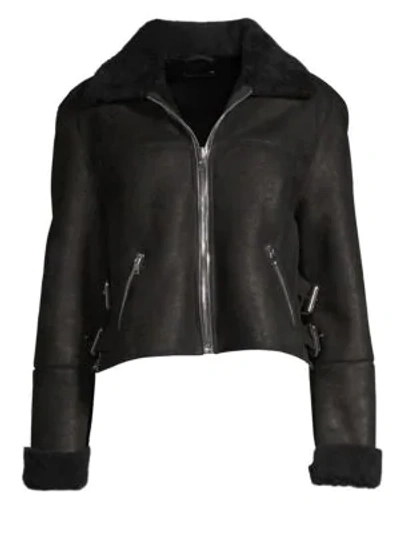 Rta Albany Faux Shearling Leather Moto Jacket In Dark Winter