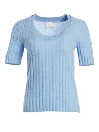 3.1 Phillip Lim / フィリップ リム Short Sleeve Cashmere-blend Rib-knit Top In Sky Blue