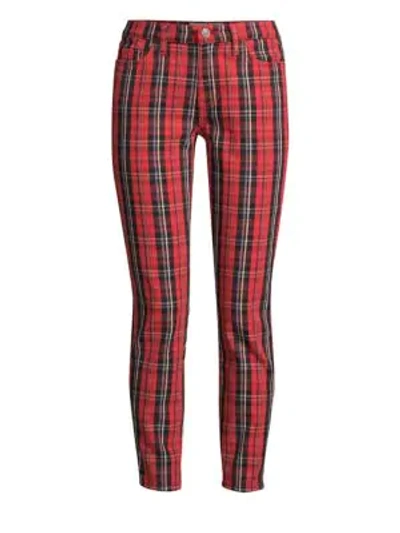 Current Elliott The Stiletto Plaid Cropped Trousers In Red Tartan Plaid