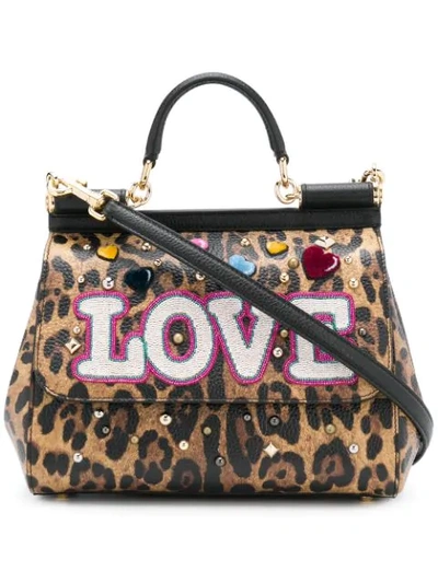 Dolce & Gabbana Leopard Print Sicily Bag In Brown