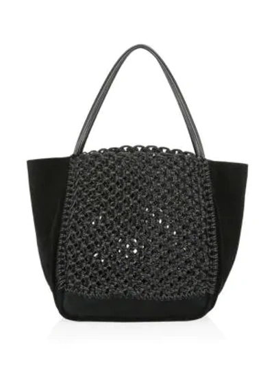 Proenza Schouler Cotton & Leather Macramé Tote In Black