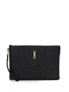 Saint Laurent Monogram Smooth Matelasse Leather Tablet Pouch In Deep Space
