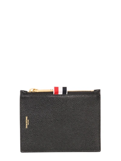 Thom Browne Grained Leather Card Holder In Nero
