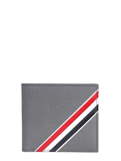 Thom Browne Grained Leather Bifold Wallet In Grigio