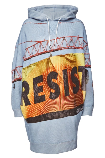 R13 Resist Grunge Hoodie In Light Blue Print