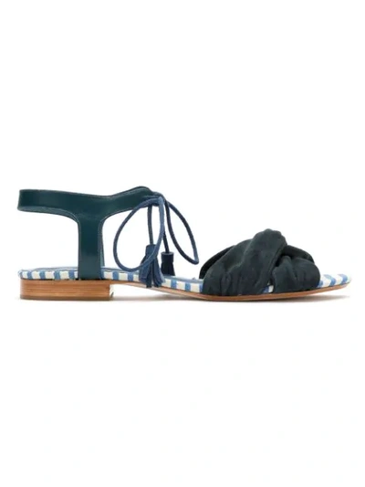 Sarah Chofakian Lace Up Suede Sandals In Blue