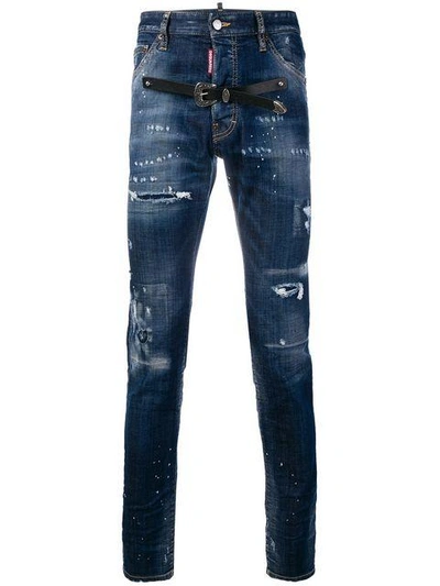 Dsquared2 Belt Ripped Jeans - Blue