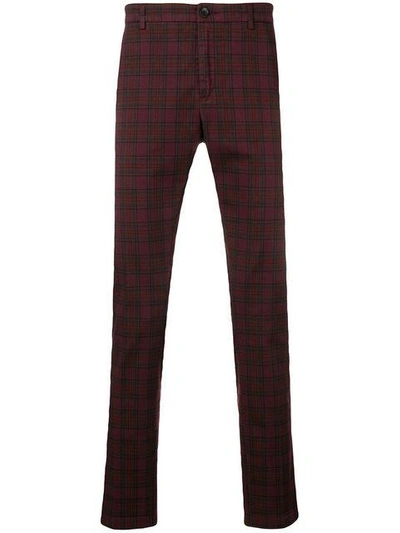 Department 5 Checked Slim-fit Trousers In Red
