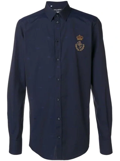 Dolce & Gabbana Crowned Crest Logo Shirt In Blue