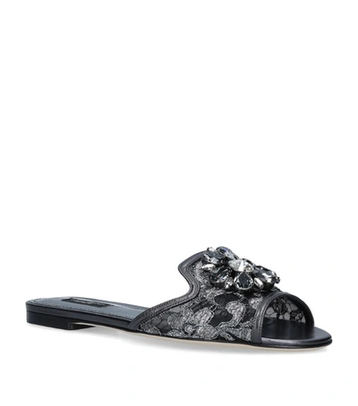 Dolce & Gabbana Lace-embellished Bianca Sandals In Silver