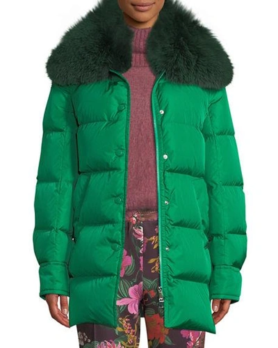 Moncler Mesange Puffer Coat W/ Fur Collar In 847 Green