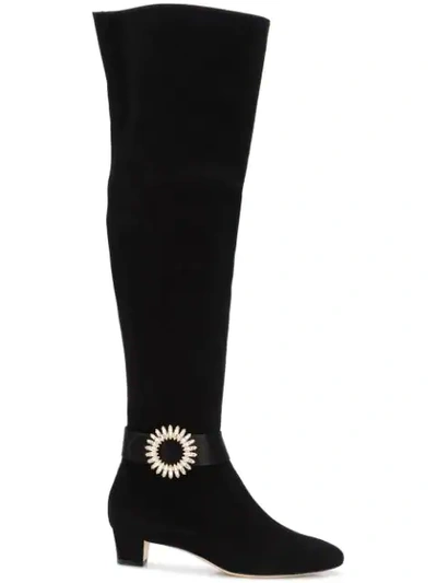 Manolo Blahnik Abau Over-the-knee Boots W/crystal Buckle In Black