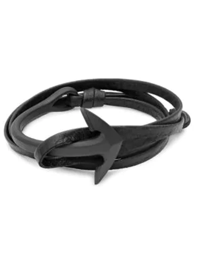 Miansai Brass & Leather Noir Anchor Cuff Bracelet In Asphalt