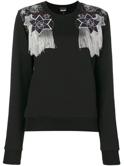 Just Cavalli Embroidered Fitted Sweater In Black