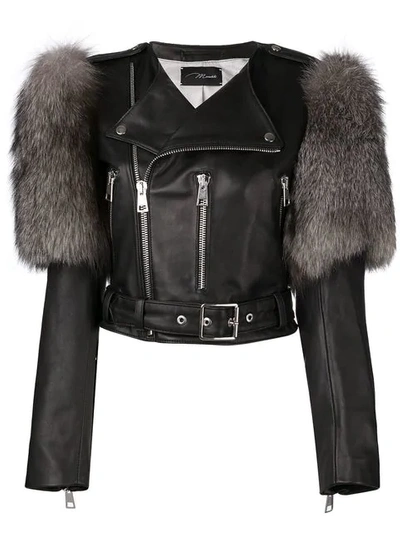 Manokhi Fur Trim Biker Jacket - Black