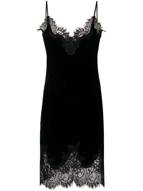 black slip dress lace trim