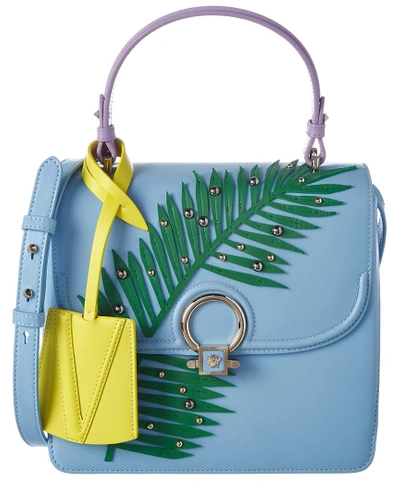 Versace Dv One Palm Stud Leather Satchel In Blue