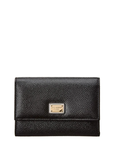 Dolce & Gabbana Dauphine Leather Snap Wallet In Black
